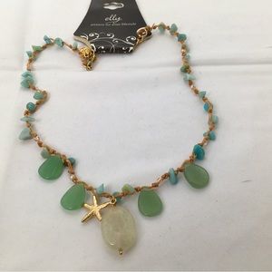 Elly, Polished Sea Glass Necklace With Gold Starfish, NOC